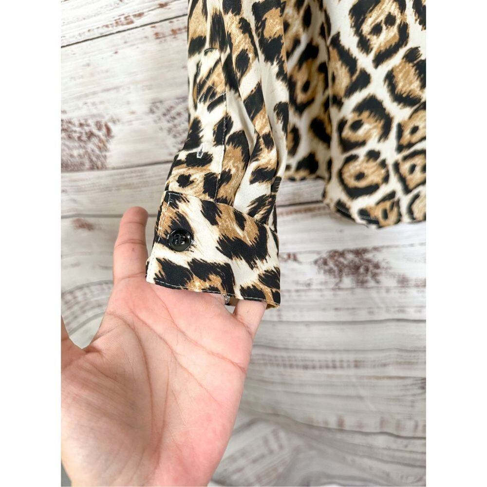 Philosophy Womens Leopard Print Collared Button-Up Blouse Brown Black Size Small - Picture 7 of 12
